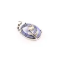Natural sodalite oval crystal pendant with silver flower metal accent for necklace. - Sodalite (Rose Style)