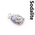 Elegant oval blue dot stone pendant necklace featuring a silver flower decorative element - Blue Dot Stone (Rose Style)