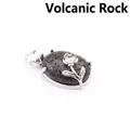 Natural black lava stone pendant with intricate silver flower design necklace - Lava Stone (Rose Style)