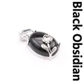Natural oval black obsidian gemstone pendant necklace with silver flower detailing - Obsidian (Rose Style)