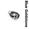 Blue sandstone oval pendant with silver flower and leaf design detail - Blue Goldstone (Rose Style)