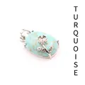 Oval turquoise pendant necklace with silver flower design - Turquoise (Rose Style)