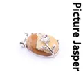 Oval natural Picture Jasper stone pendant featuring silver-toned floral design. - Picture Jasper (Rose Style)