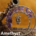 Handgefertigter Lebensbaum Anhänger mit Amethyst-Steinen und Eulen-Charm-Zubehör - Lila Amethyst Anhänger