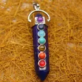 Natural hexagonal lapis lazuli pillar pendant necklace featuring seven chakra stones - Lapis Lazuli