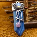 Blauer Labradorit-Anhänger in Hexagonalform mit antiker Silber-Zierkappe für Damen - Anhänger Ohne Kette - Blauer Achat