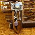 Vintage Anhänger mit Tigerauge-Kristall, Silber-Filigran und Opal-Akzent, Sechseckig - Anhänger Ohne Kette - Tigerauge