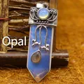Pendaglio in cristallo di opale esagonale con dettagli in metallo argento - Ciondolo Solo (Senza Catena) - Opale