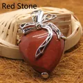 Heart-shaped red jasper stone pendant featuring an elegant silver-colored metal bow detail - Red Stone Acorn Pendant