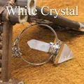Clear quartz crystal pendulum with hexagonal pillar and pyramid design in metal frame - Clear Quartz Pendulum With Chakra Chain / White