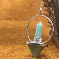 Spiritual green aventurine crystal hexagonal column pyramid pendulum necklace pendant - Aventurine Pendulum With Chakra Chain / Green