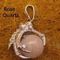 Vintage silver dragon claw pendant clutching a natural rose quartz crystal ball - Dragon Claw Grip (aljylp0065) / Rose Quartz Pendant