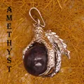 Gothic style silver plated dragon claw pendant clutching a natural purple amethyst stone - Dragon Claw Grip (aljylp0065) / Purple Amethyst Pendant