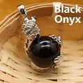 Exquisite silver dragon head pendant holding a large polished black onyx stone ball - Black Onyx Pendant Only (Without Chain)