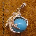 Intricate silver dragon claw pendant holding a vibrant blue turquoise stone ball - Dragon Claw Grip (aljylp0065) / Turquoise Water Drop Pendant