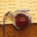 Intricate silver dragon claw pendant holding a polished round red carnelian agate bead - Dragon Claw Grip (aljylp0065) / Red Agate Pendant