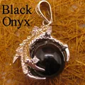 Gothic punk style silver dragon claw pendant clutching a polished black onyx gemstone sphere - Dragon Claw Grip (aljylp0065) / Black Agate Pendant
