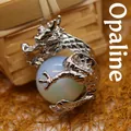 Elegant silver dragon pendant necklace featuring a round white opal gemstone bead - Opal Pendant Only (Without Chain)