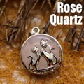 Elegant rose quartz pendant with two silver-toned cats design, SKU variant show - Double Cat Shape / Rose Quartz