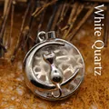 Collier croissant de lune argenté avec pierre de quartz clair et profil de chat - Cristal Blanc (Pendentif Seul (Sans Chaîne))