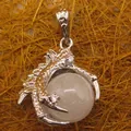 Silver plated dragon claw pendant holding a white crystal sphere in punk gothic style - Dragon Claw Grip (aljylp0065) / Clear Crystal Pendant