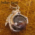 Unique dragon claw pendant featuring a polished Indian agate stone and small crystal accents - Dragon Claw Grip (aljylp0065) / Indian Agate Pendant