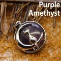 Élégant pendentif en améthyste en forme de lune et de chat pour collier de femme - Améthyste (Pendentif Seul (Sans Chaîne))