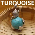 Silver dragon claw pendant holding a round turquoise stone in a mini bamboo basket - Turquoise Pendant Only (Without Chain)
