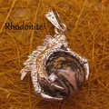 Detailed silver dragon claw pendant clutching a natural round rhodonite gemstone ball - Dragon Claw Grip (aljylp0065) / Rhodochrosite Pendant