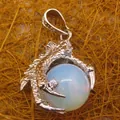Gothic style silver dragon claw pendant featuring a large white opal gemstone sphere - Dragon Claw Grip (aljylp0065) / Opal Pendant
