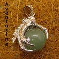 Exquisite silver dragon claw pendant holding a natural green aventurine jade sphere - Dragon Claw Grip (aljylp0065) / Aventurine Pendant