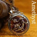 Collana con ciondolo a drago in stile cinese vintage con ametista rossa e argento. - Ametista