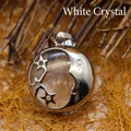 Elegant silver moon and star hollow pendant featuring a natural clear white crystal sphere - Star and Moon Charm / 26x23mm / White Crystal