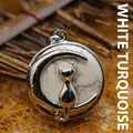 Collier avec pendentif chat et lune argenté orné d'une pierre de howlite blanche - Turquoise Blanche (Pendentif Seul)