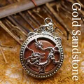 Piondolo a forma di drago in argento con scintillante pietra di sole marrone in stile cinese - pietra sabbia dorata