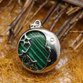 Lunar moon malachite necklace pendant with star details in silver finish for women - Star and Moon Charm / 26x23mm / Malachite
