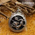Ciondolo drago in argento stile vintage cinese con pietra di arenaria blu lucida - pietra blu