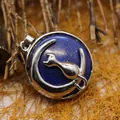 Collier avec pendentif lune et chat en lapis-lazuli avec une finition argentée polie - Lapis-Lazuli (Pendentif Seul)