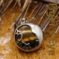 Natural Tiger Eye stone moon and star pendant necklace with silver plated hollow design - Star and Moon Charm / 26x23mm / Tiger's Eye