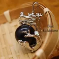 Dragon pendant with blue sandstone sphere variant, silver plated dragon clasp jewelry accessory - Blue Sandstone Pendant Only (Without Chain)