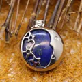 Natural lapis lazuli stone moon and star pendant necklace with a silver-tone finish - Star and Moon Charm / 26x23mm / Lapis Lazuli