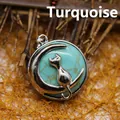 Collier avec pendentif lune et chat en argent et incrustation de pierre turquoise - Turquoise (Pendentif Seul)