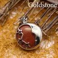 Celestial goldstone pendant with silver-plated moon and stars design for necklaces - Star and Moon Charm / 26x23mm / Gold Sandstone