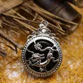Collana con ciondolo a forma di drago antico con inserto in onice nera e cornice argento - Agata nera