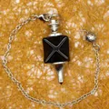 Natural black onyx merkaba pendulum necklace with silver chain for dowsing and spiritual healing - Black Agate
