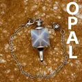 Merkaba Opalite pendulum crystal necklace with silver-tone chain and cone-shaped tip - Opal