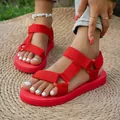 Sandales de sport plateforme rouge vif pour femmes avec brides velcro réglables pour l'été - 36 / Rouge