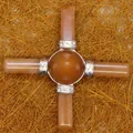 Orange Aventurine Jade cross energy generator with vintage silver-tone accents - Red Aventurine