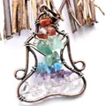 Handmade bronze wire-wrapped yoga meditation pendant necklace with 7 chakra crystal stones - Pendant / Bronze