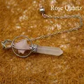 Rose quartz Merkabah star crystal pendulum pendant with silver chain finish - K9 / Rose Quartz
